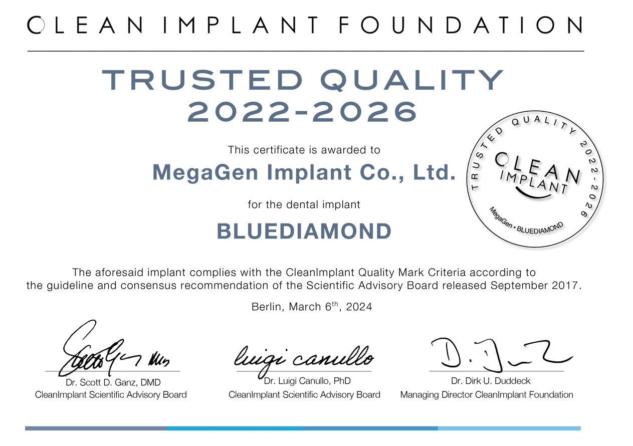 Certifikat kvalitete Bluediamond implantatov